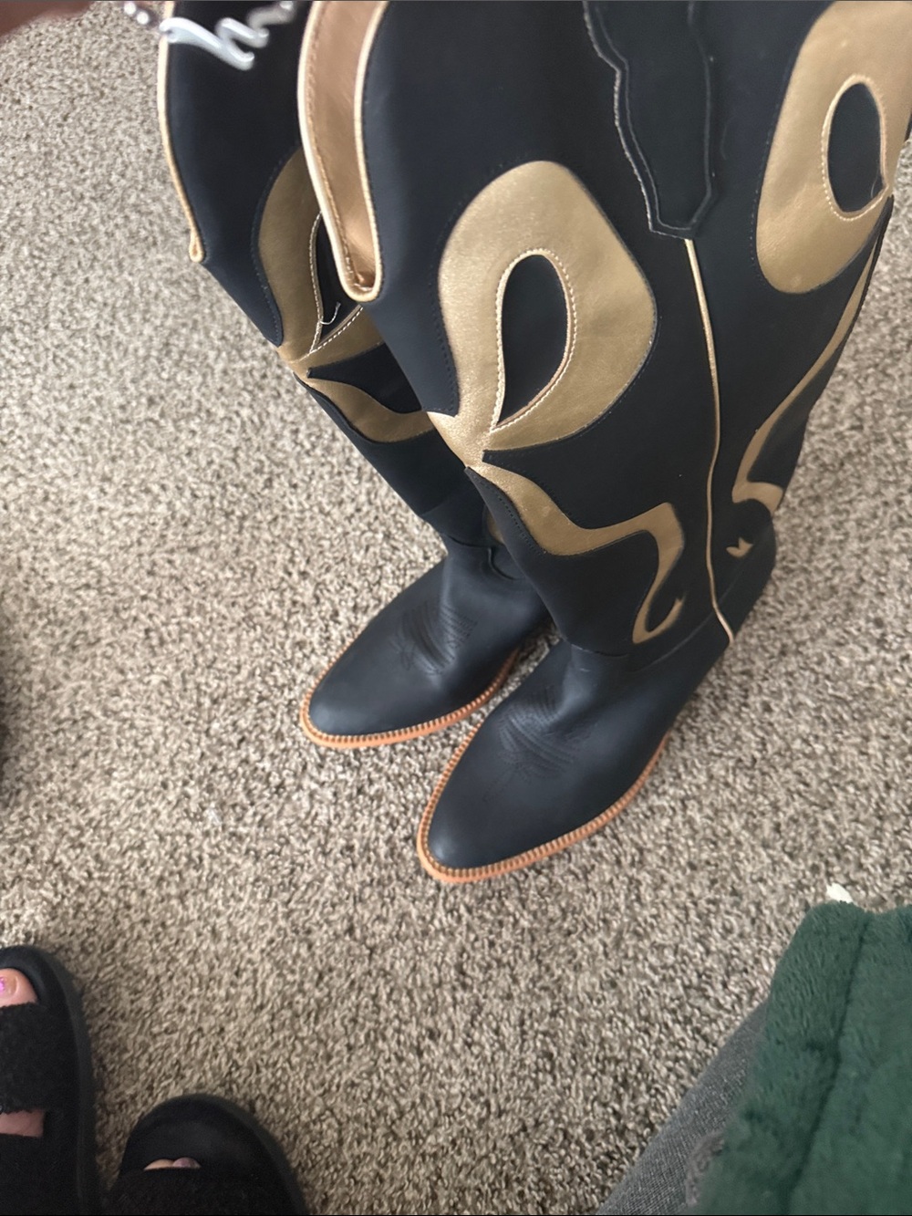 Black and Gold Western Heeled Boots - Women's Stylish Cowboy Boots